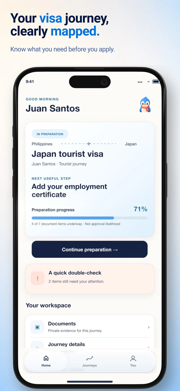 Official Visa Wingman App Store screenshot introducing visa preparation